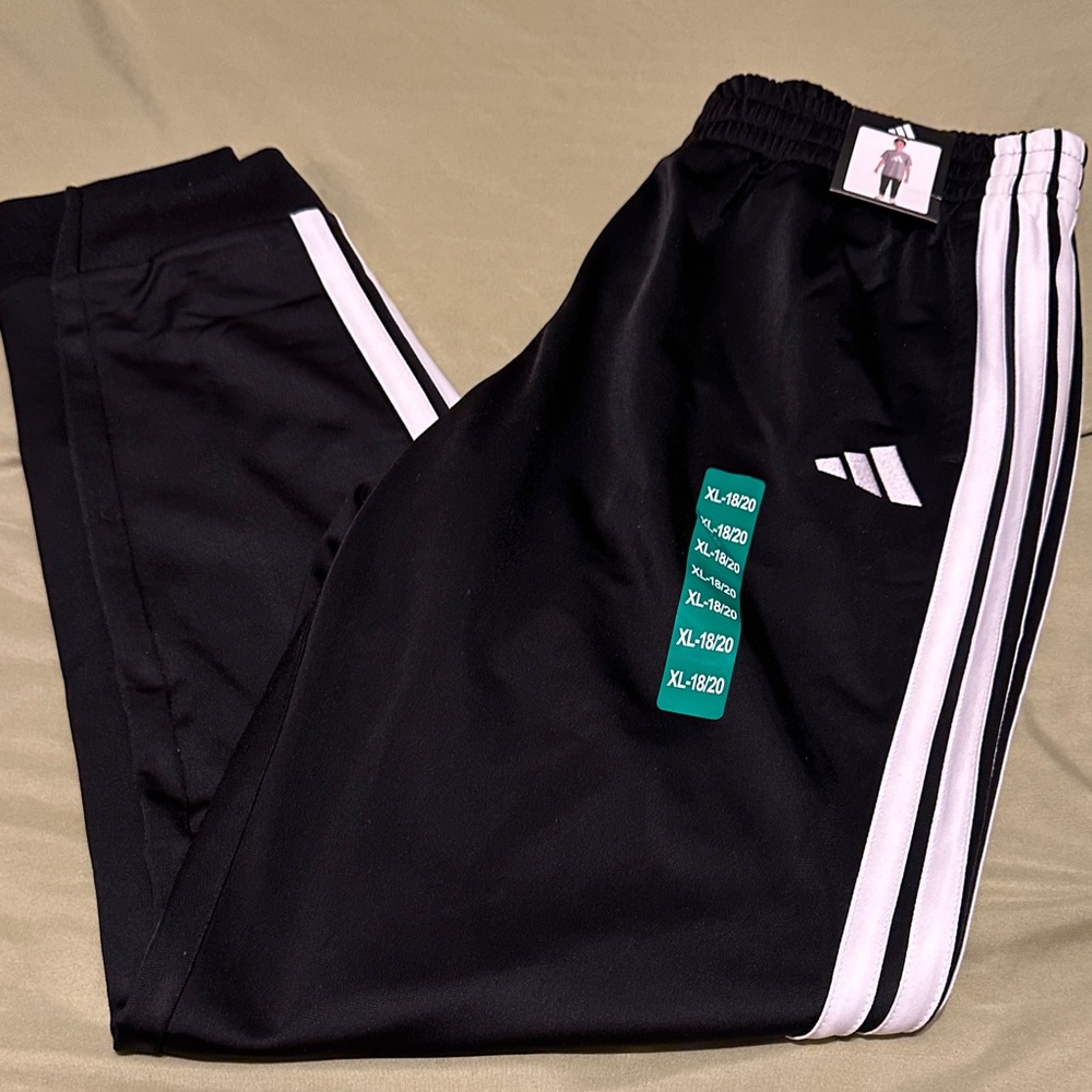 Adidas Kids Black Joggers with White Stripes
